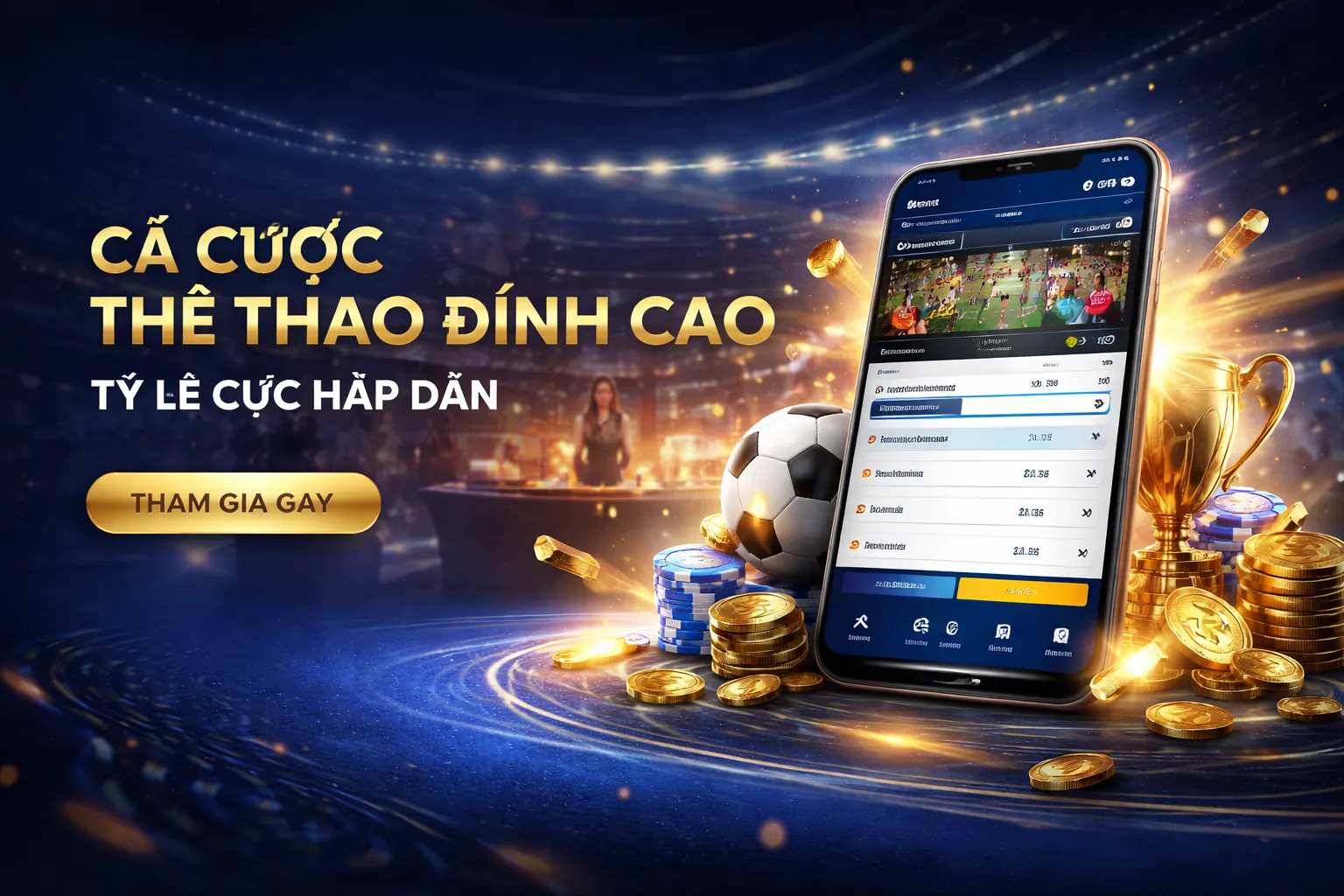 Sân vận động bóng đá với ánh sáng rực rỡ, biểu tượng cho cá cược Thể Thao tại 777king99